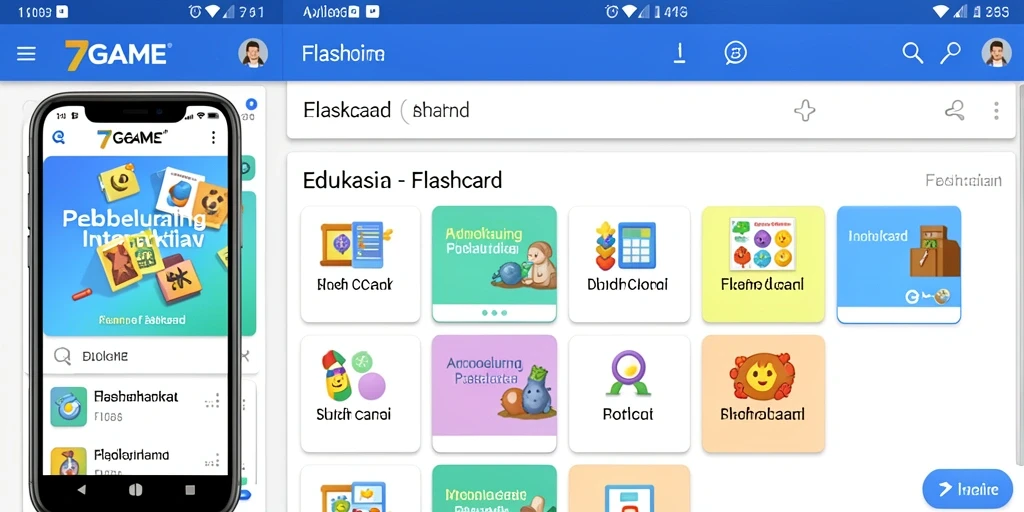Antarmuka interaktif aplikasi Flashcard 7GAME untuk pembelajaran.